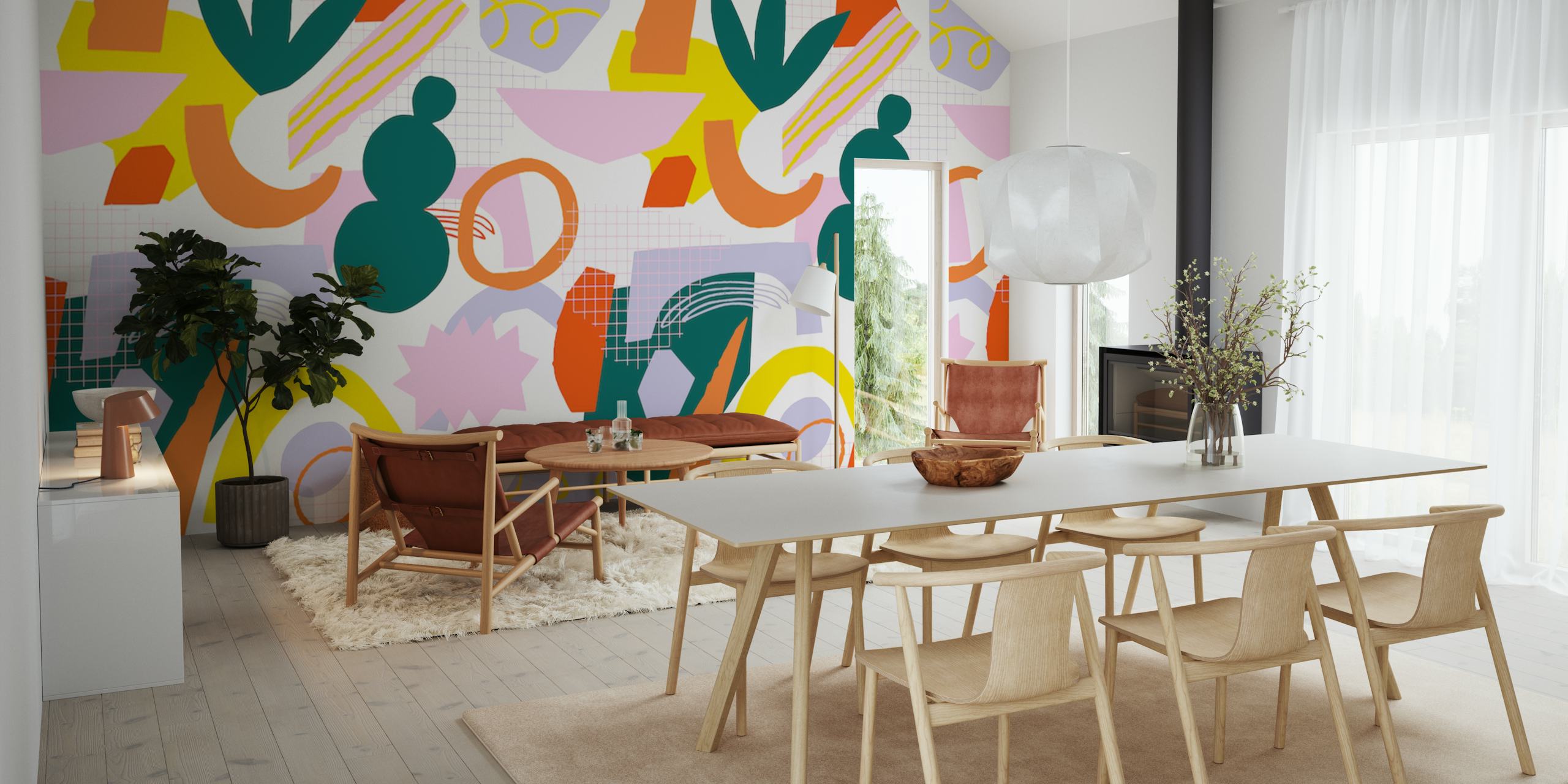 Funky geometric shapes papel pintado en una habitación